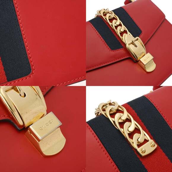 GUCCI Sylvie Red 421882 Women's Leather Canvas Shoulder Bag, AB Rank, Used, G... - Picture 8 of 11